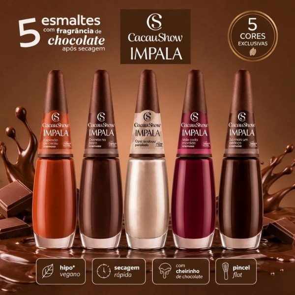 Impala Cacau Show Nova Coleção Kit com 5 Esmaltes